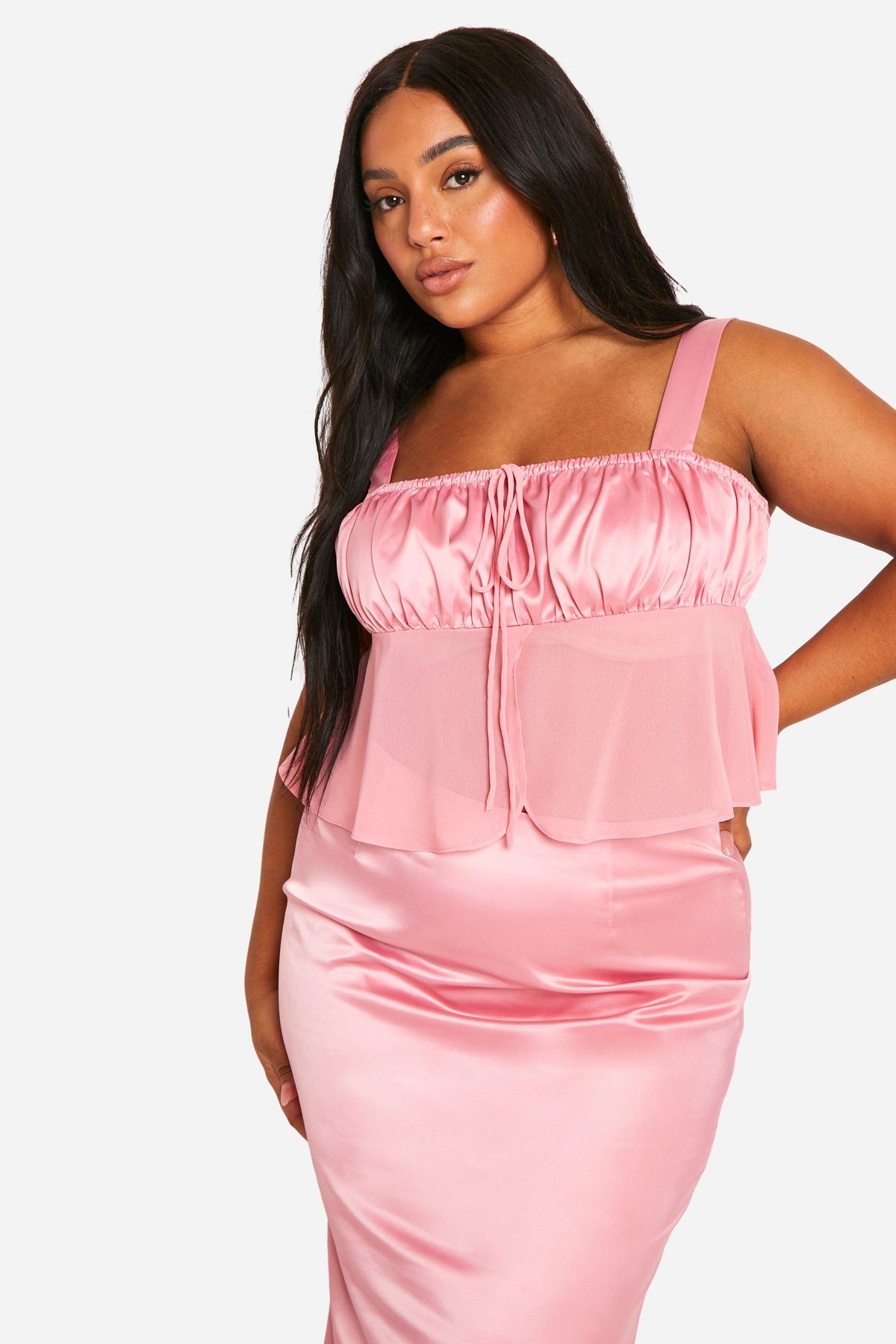 Satin Ruffle Tie-Front Top