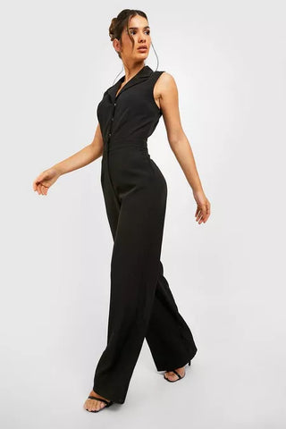 Tailored Wide Leg Collared Jumpsuit