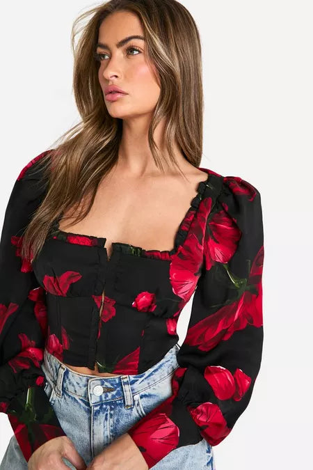 Floral Frill Corset Top