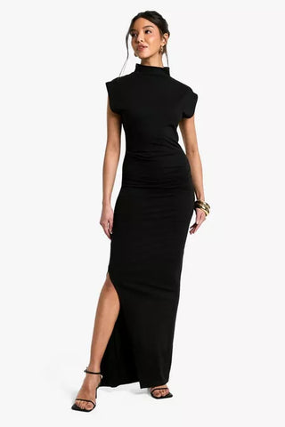 Evelyn Ruched High Neck Dress