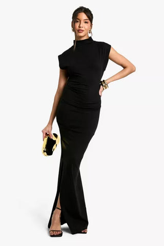 Evelyn Ruched High Neck Dress