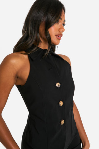 Contour Fit Slash Neck Longline Waistcoat