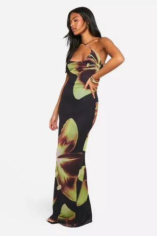 Aurora Blossom Drape Maxi Dress