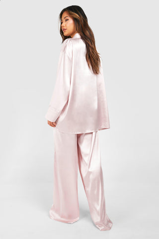 Oversized Blush Satin Pyjama Set