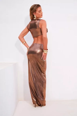 Foil Twist Stretch Maxi Skirt