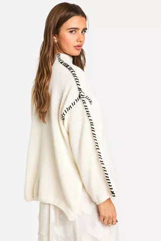 Cozy High Neck Contrast Knit Jumper