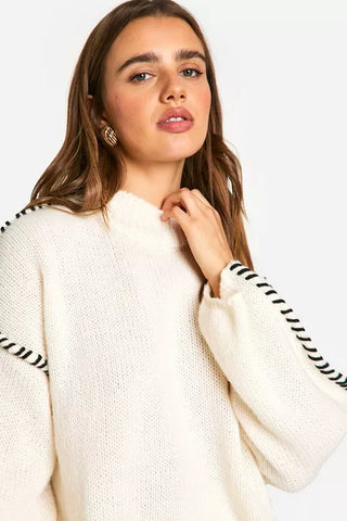 Cozy High Neck Contrast Knit Jumper