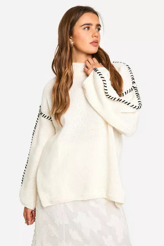 Cozy High Neck Contrast Knit Jumper