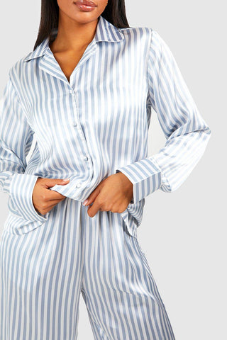 Contrast Stripe Satin Pajama Trouser Set