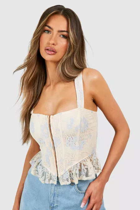 Square Neck Floral Lace Corset Top