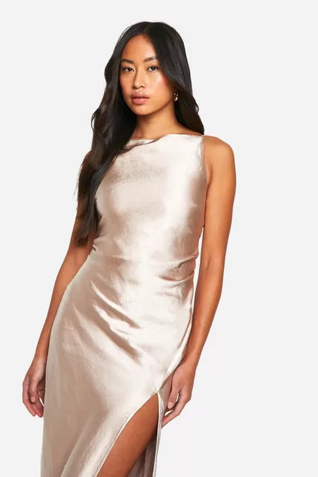 Bridesmaid Luxe Satin Slash Dress