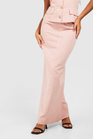 Pastel Pink Striped Maxi Skirt