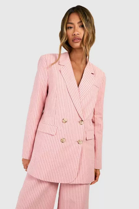 Pink and white striped blazer discount
