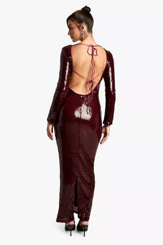 Tie-Back Sequin Maxi Dress