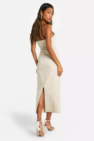 Contrast Trim Bengaline Midaxi Dress