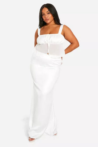 Satin Ruffle Tie-Front Top