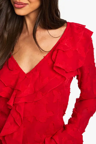 Floral Texture Ruffle Blouse