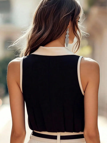 Contrast Panel Sleeveless Blouse