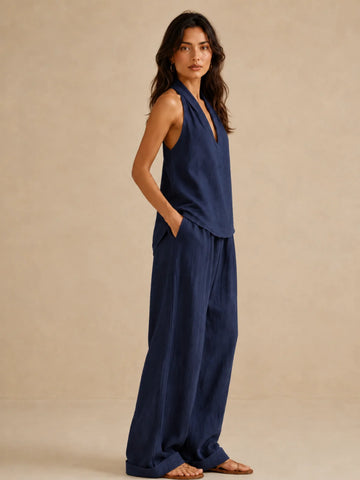 Elegant Style Halter Top & Wide-Leg Pants Co-Ord