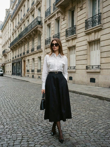 Black Button Front Pocket Maxi Skirt For Office Wear