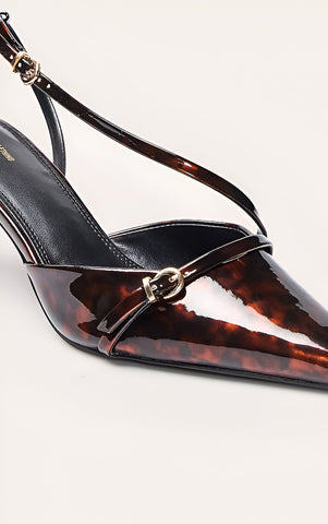 Tortoishell Point Toe Buckle Detail Low Heel Courts