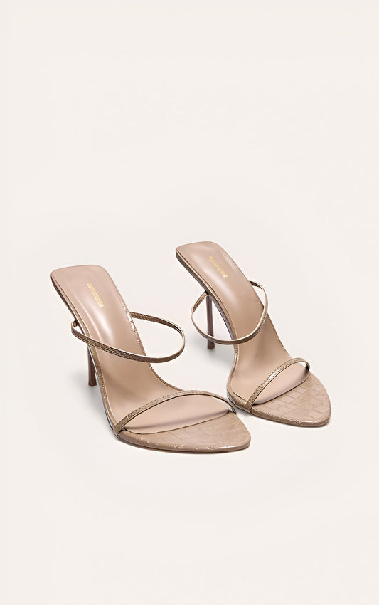Taupe Croc Faux Leather Barely There Point Toe High Heels