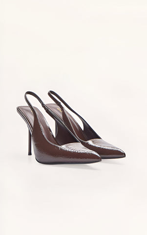 Burgundy Crinkle Heeled Sling Back Court Shoe