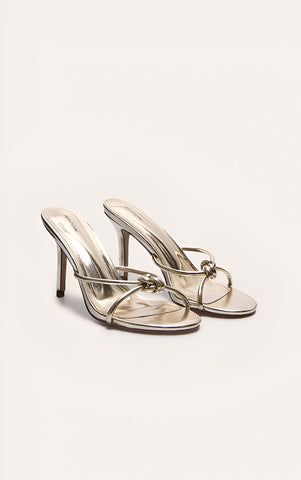 Metallic Knotted Mid Heeled Mule Sandals