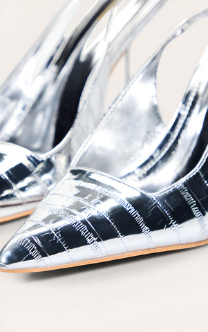 Burgundy Crinkle Heeled Sling Back Court Shoe