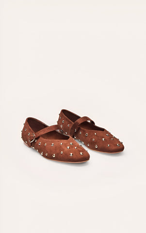 Black Leather Ballet Pump With Stud Detail