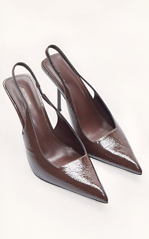 Burgundy Crinkle Heeled Sling Back Court Shoe