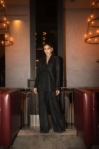 Black shimmer pant suit