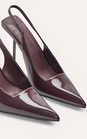 Burgundy Crinkle Heeled Sling Back Court Shoe