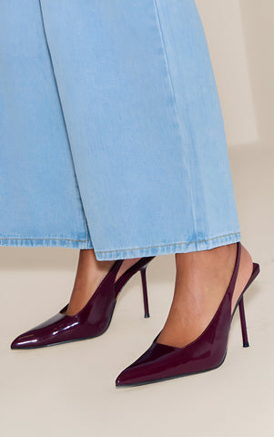 Burgundy Crinkle Heeled Sling Back Court Shoe