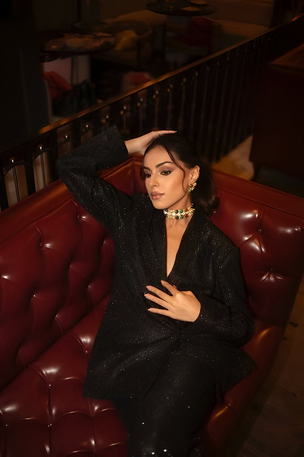 Black shimmer pant suit