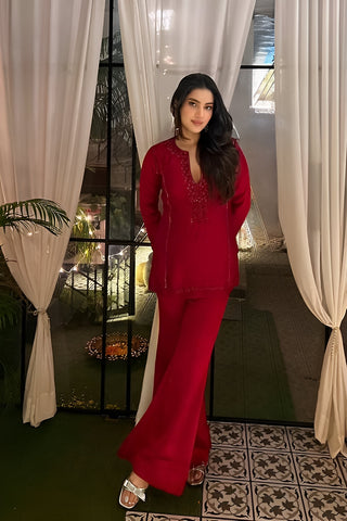 Red Embellished Co-ord Set