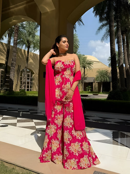 Fuschia pink gharara set