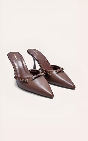 Point Toe Bow Mid Stiletto Court Mules