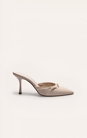 Point Toe Bow Mid Stiletto Court Mules
