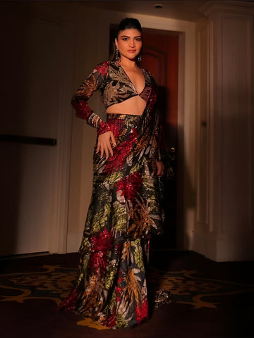 Printed Ruffle Saree