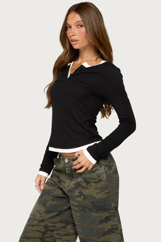 Contrast Layered Look Henley Top
