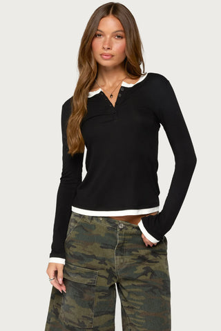 Contrast Layered Look Henley Top