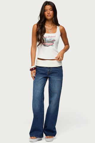 Knit Foldover Low Rise Baggy Jeans