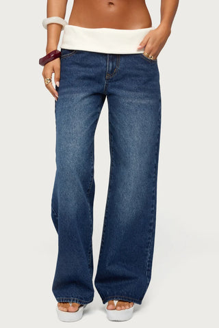 Knit Foldover Low Rise Baggy Jeans