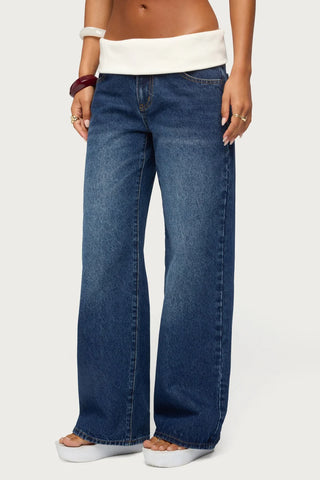 Knit Foldover Low Rise Baggy Jeans