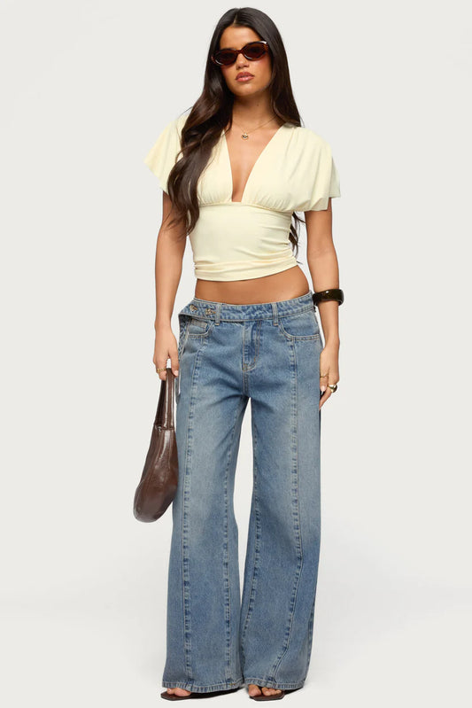 Flutter Plunging V Neck Top