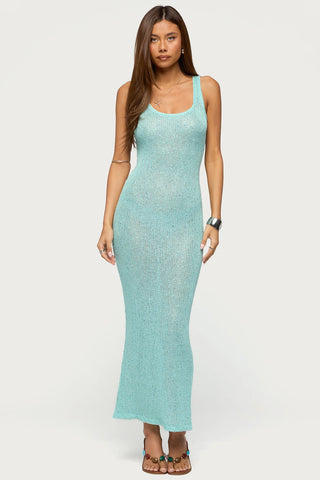 Abby Sequin Sheer Knit Maxi Dress
