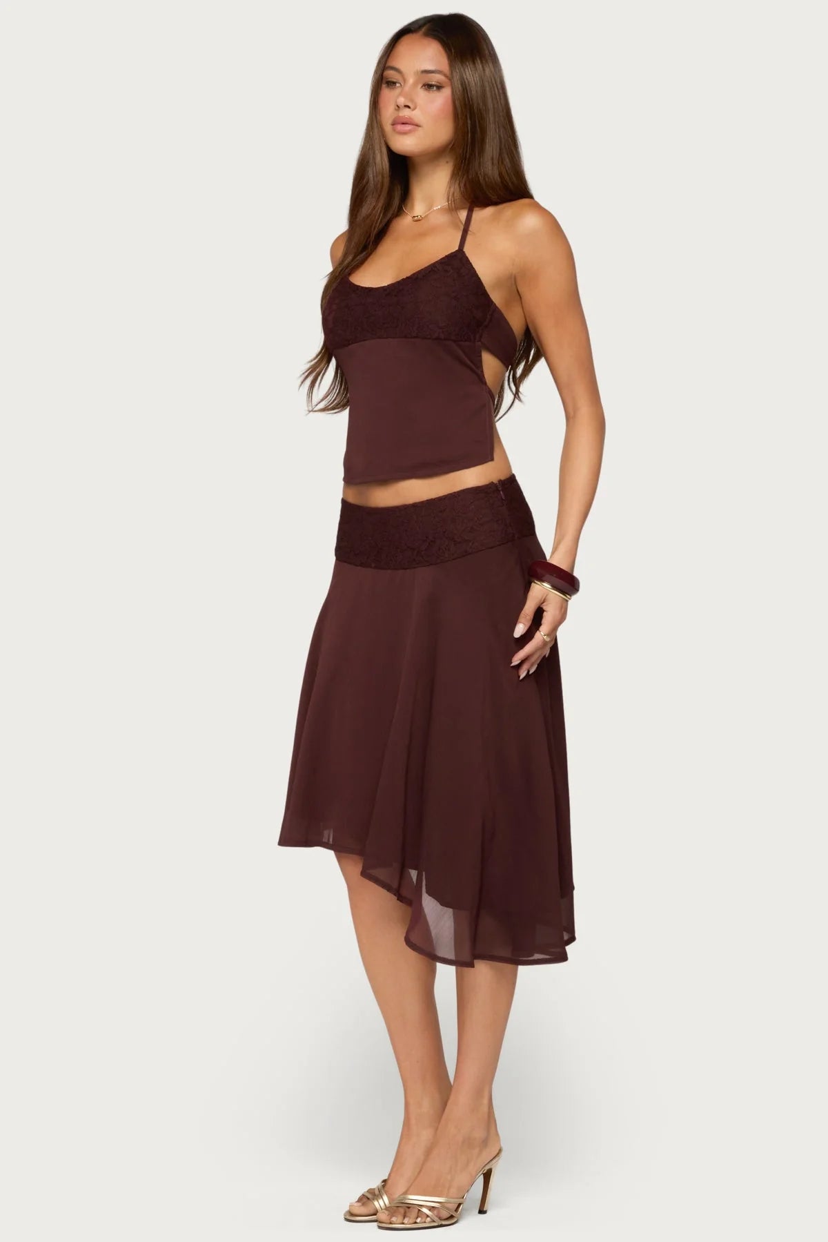 Evia Lacey Asymmetric Midi Skirt