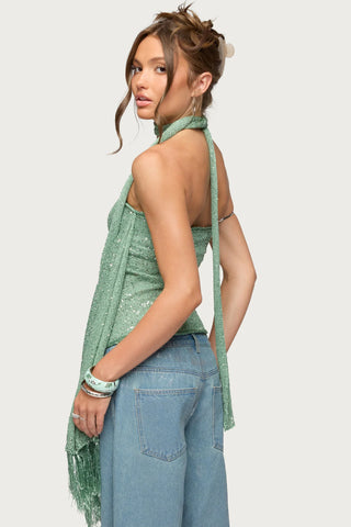 Two Piece Sequin Knit Scarf Top