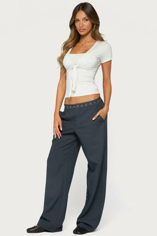 Ayve Eyelet Waist Straight Leg Pants